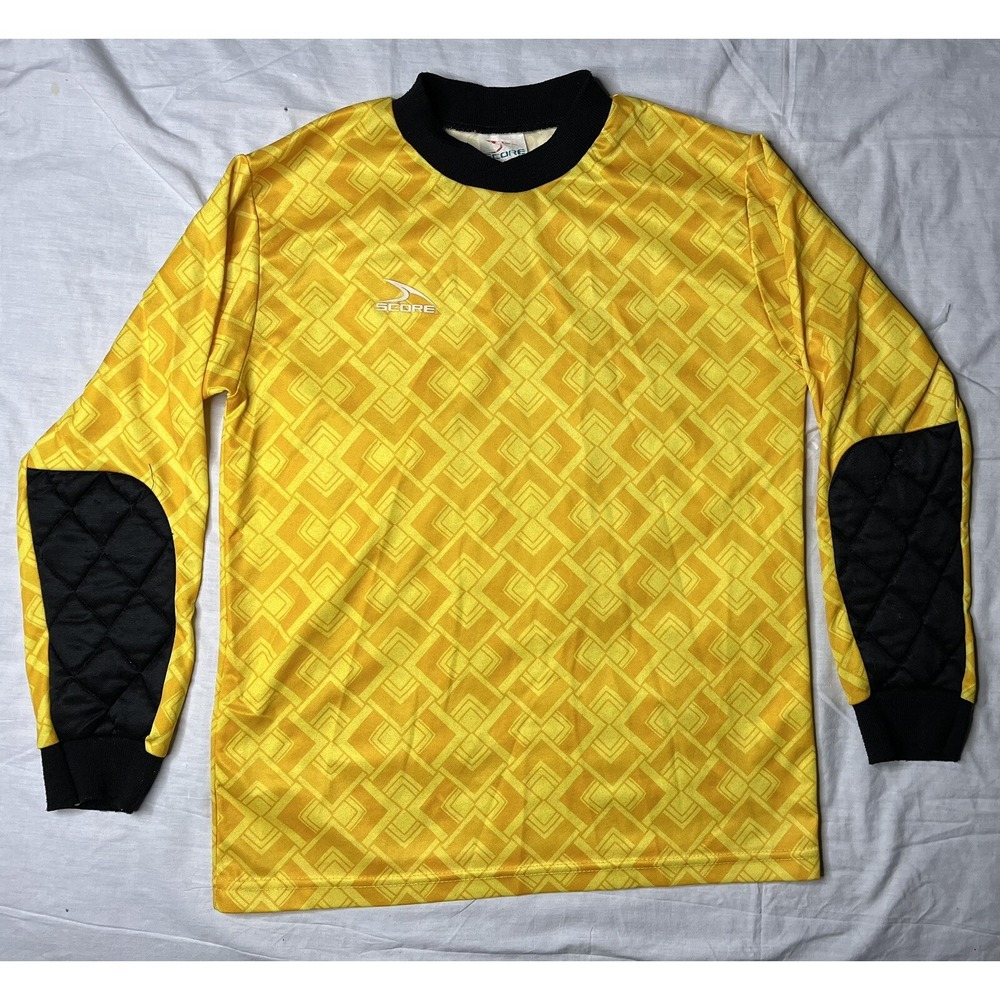 Score Soccer Jersey Youth Size Large Yellow Diamonds Long Sleeve Vintage 1990s